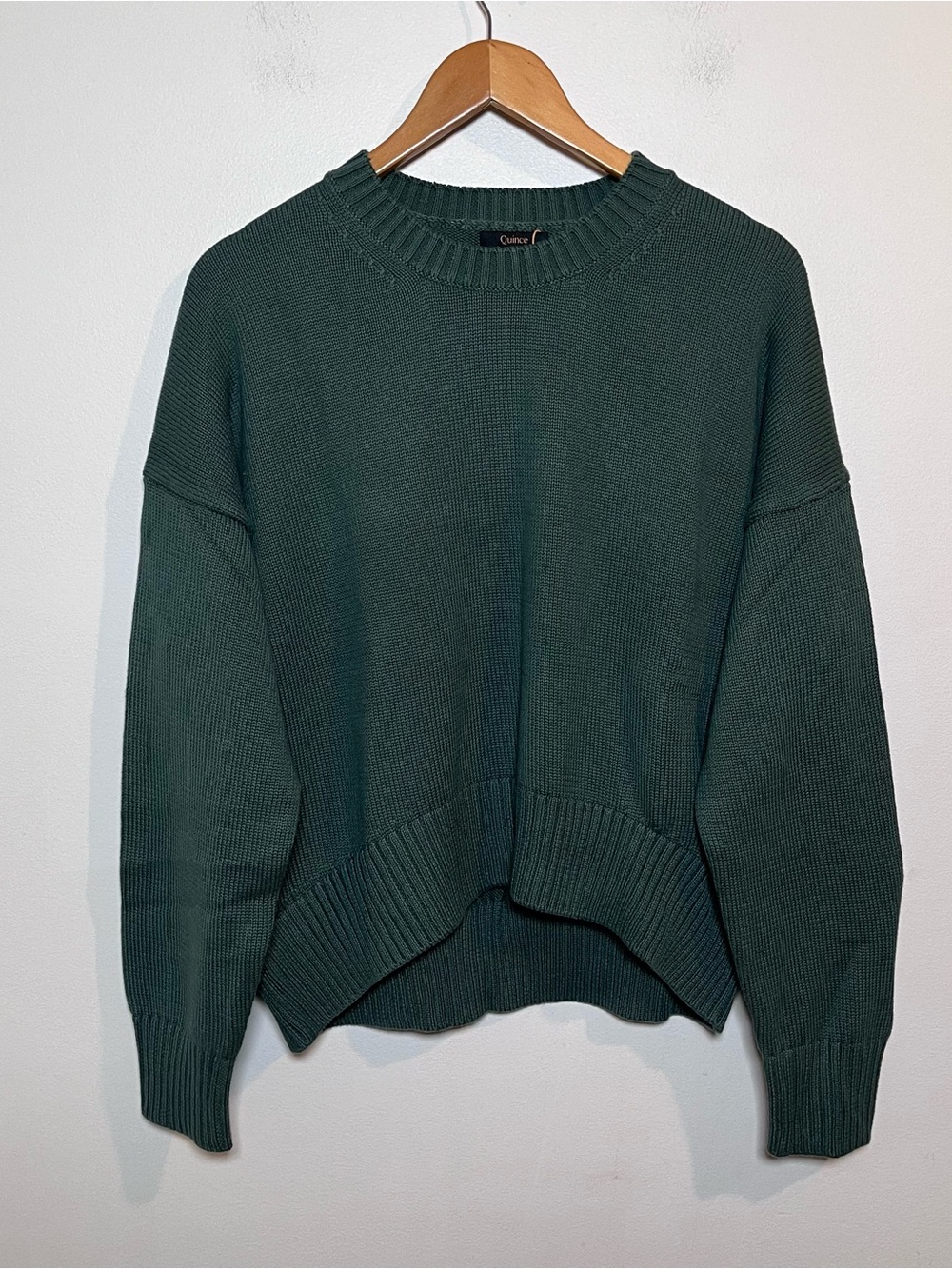 Quince 100% Organic Cotton Boyfriend Crew Sweater Big Sur Green Size Small NWT
